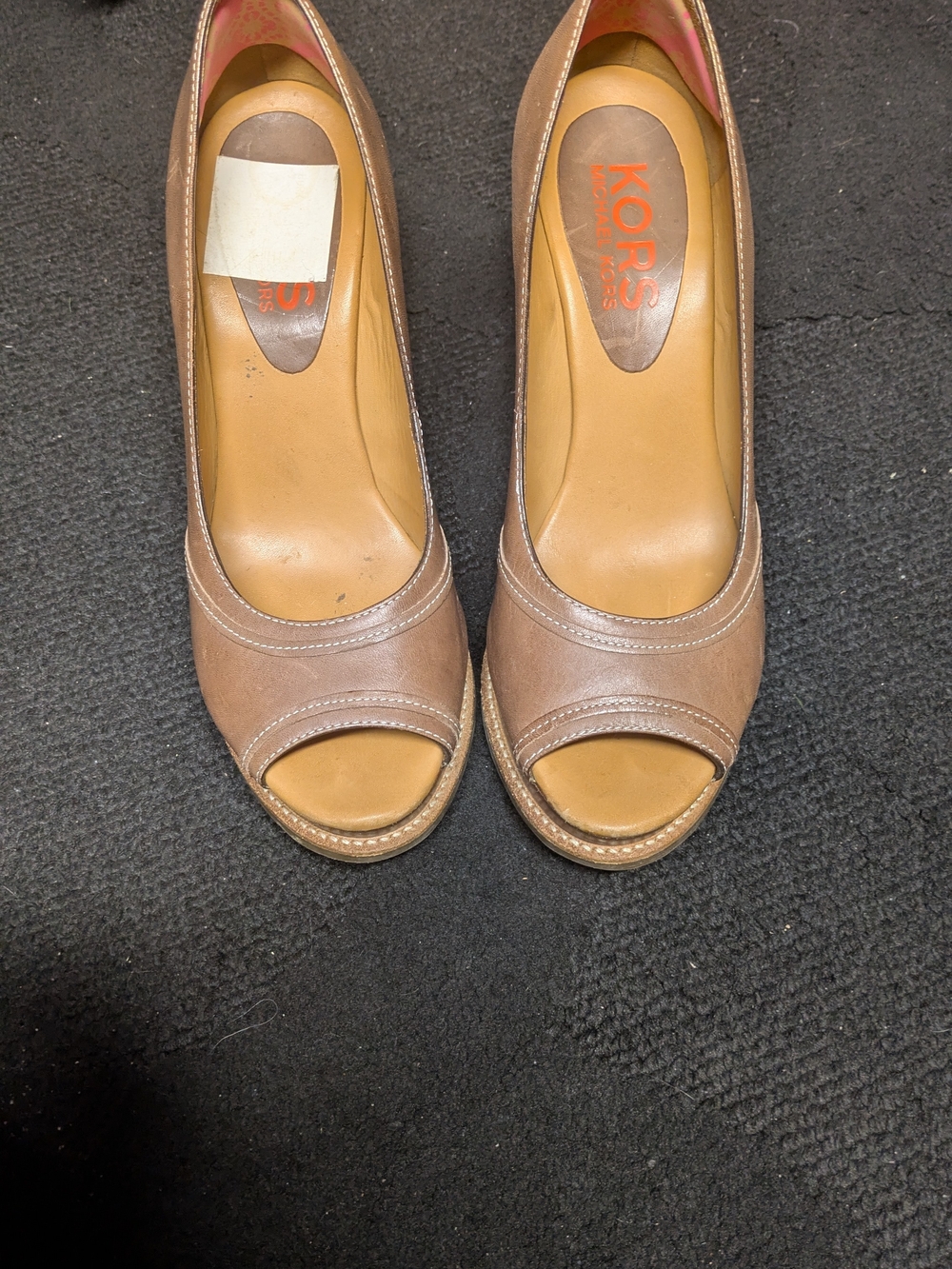 Michael Kors Brown Taupe Peep-Toe Espadrille Wedges